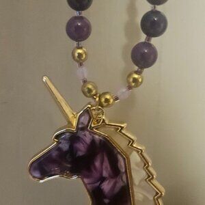 Unicorn pendant  with beaded chain